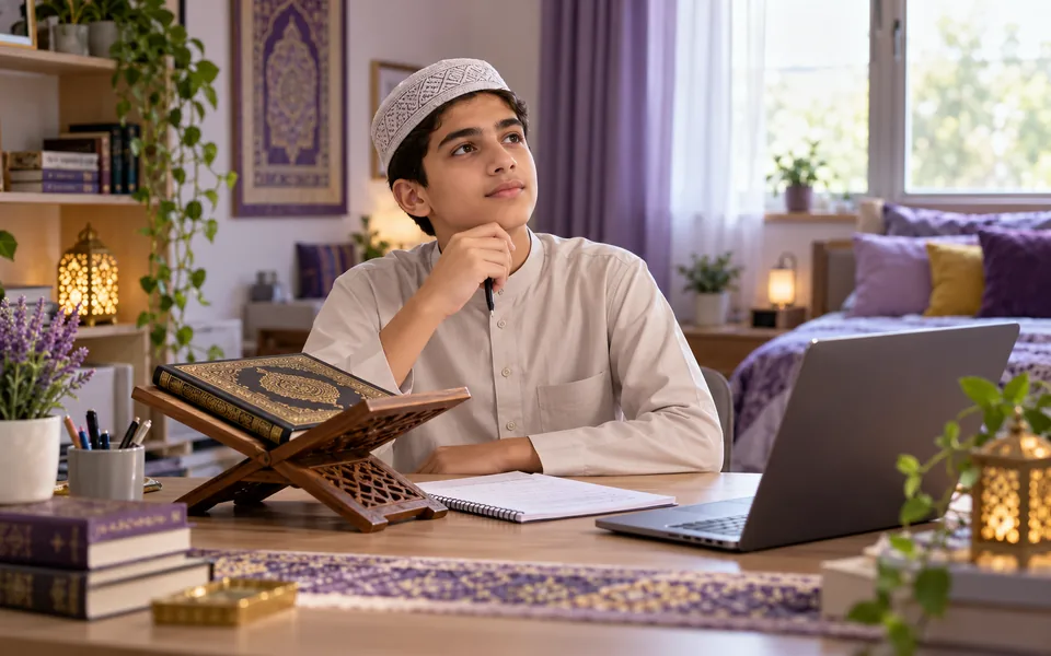 Student recalling a memorized Quran passage