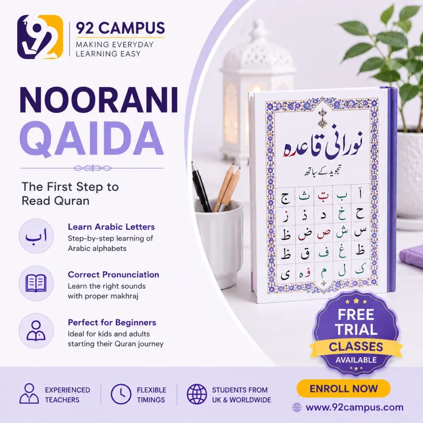 Online Noorani Qaida classes for kids by 92 Campus